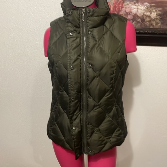 Eddie Bauer Premium Goose Down Quilted Puffer Vest Medium Zip Pockets Brown - Picture 8 of 16